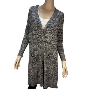Eileen Fisher Twisted Silk Speckle Duster Long Cardigan Sweater Size M Pockets